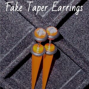 Bright Orange Taper Earrings with Round Peach Top